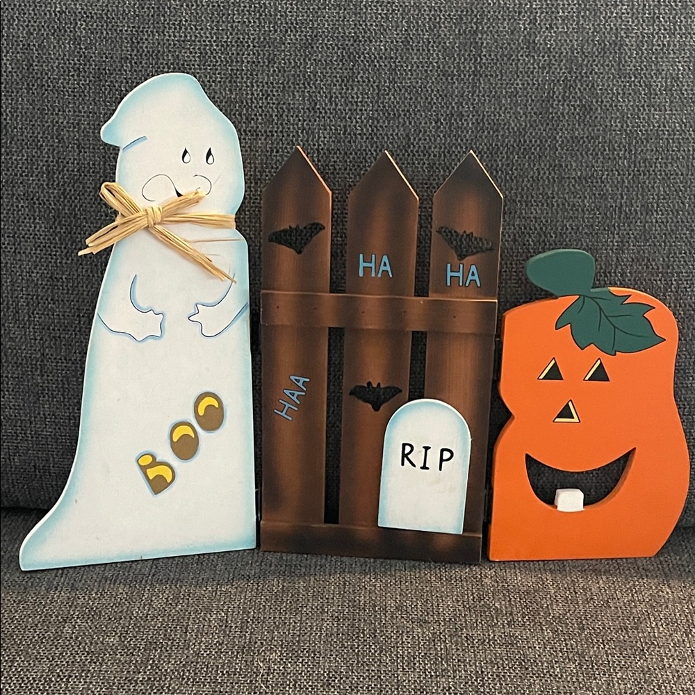 Halloween Ghost and Pumpkin Wooden Decor